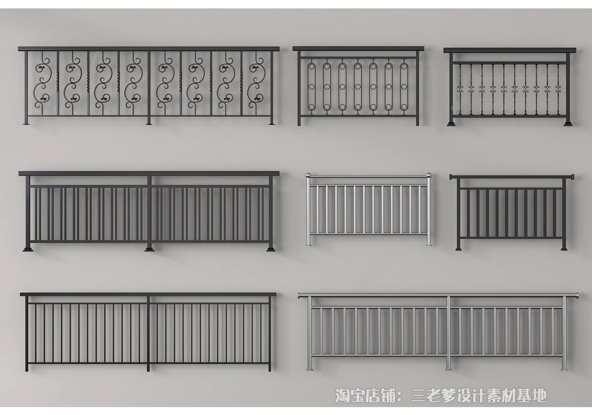 图片[7]-铁艺栏杆围栏su模型 欧式庭院住宅小区铝艺栅栏护栏围墙草图大师-大怪兽分享