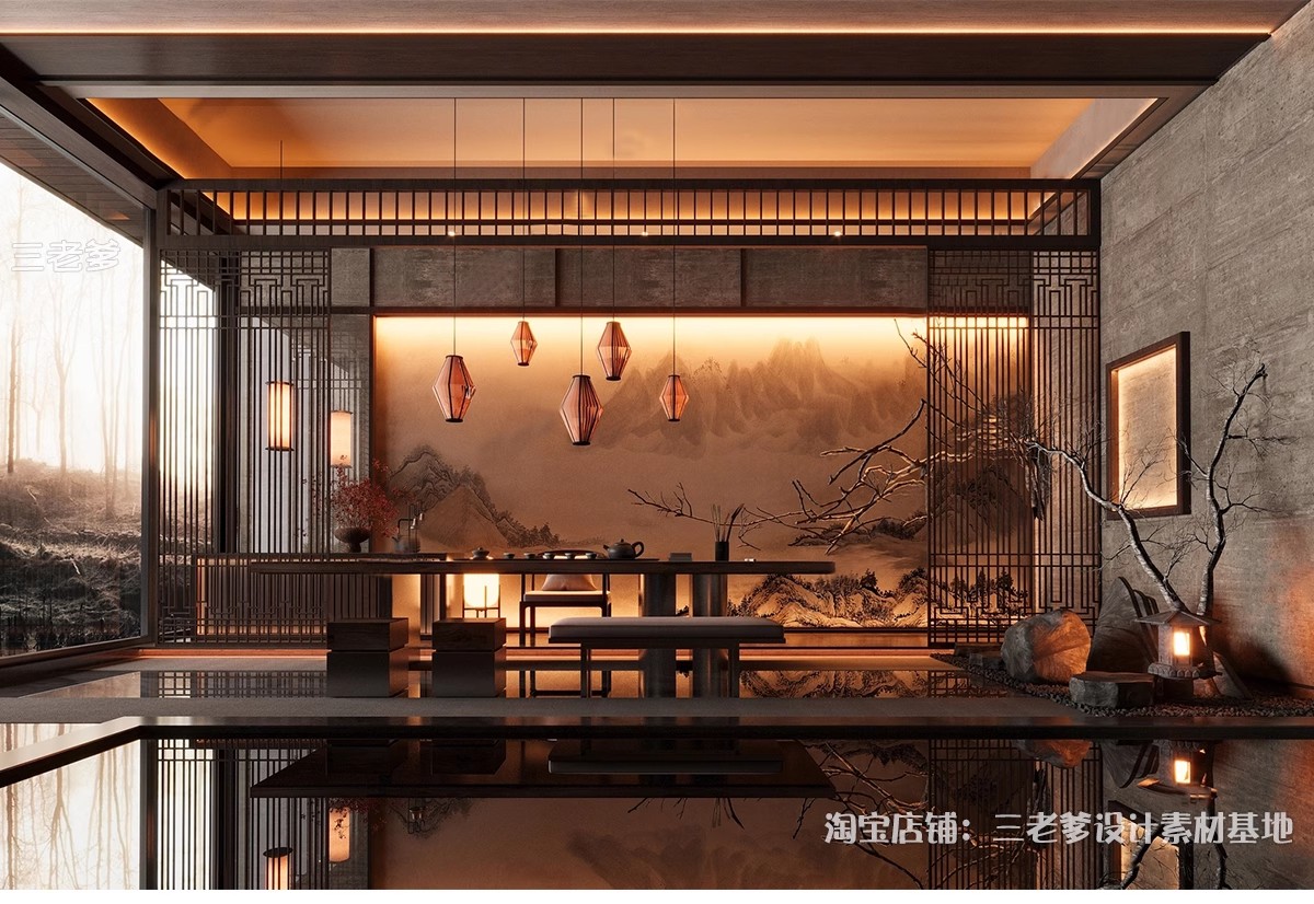 图片[8]-茶艺馆SU模型库新中式茶文化体验馆展厅茶室制茶炒茶加工装置雕塑-大怪兽分享