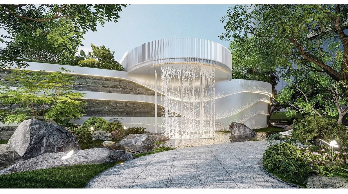 图片[8]-跌水景墙背景墙新中式水景假山流水围墙住宅区庭院景观小品su模型-大怪兽分享