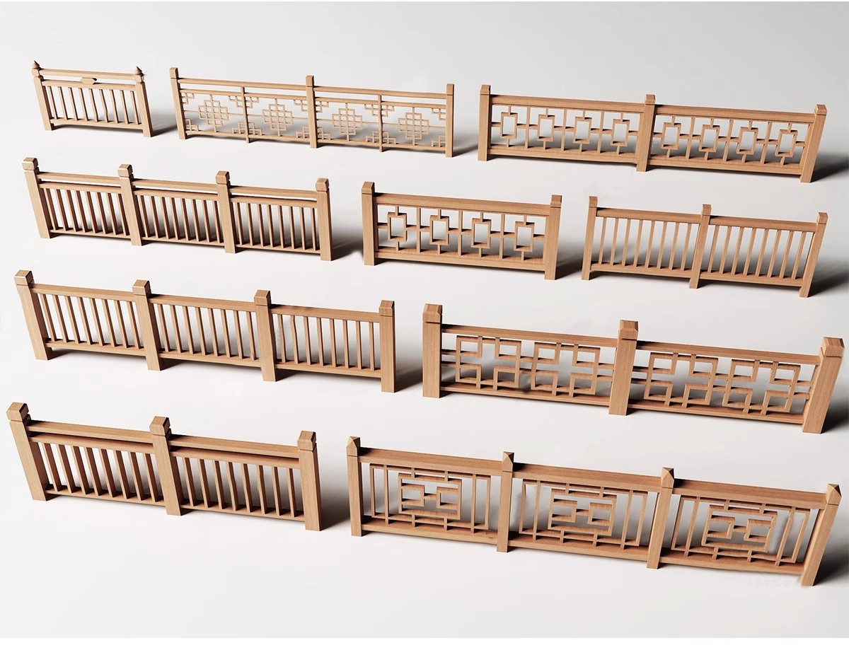 图片[8]-中式雕花防腐木头栏杆景观桥木质扶手围栏乡村护栏SU模型草图大师-大怪兽分享