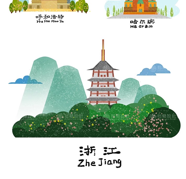 图片[9]-LY-01国潮手绘城市地标建筑旅游景点鼓楼山水插画PSD/AI设计素材-大怪兽分享