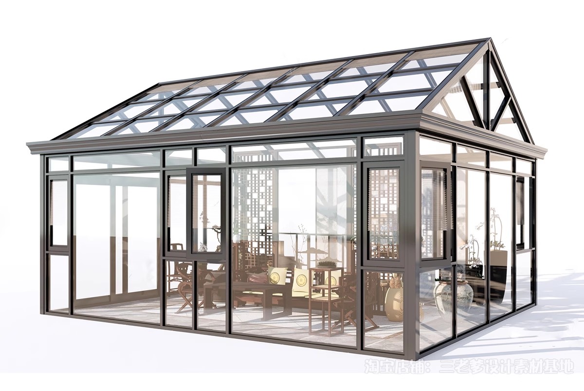 图片[9]-玻璃阳光房SU模型 现代家装别墅庭院封阳台露台屋顶设计草图大师-大怪兽分享