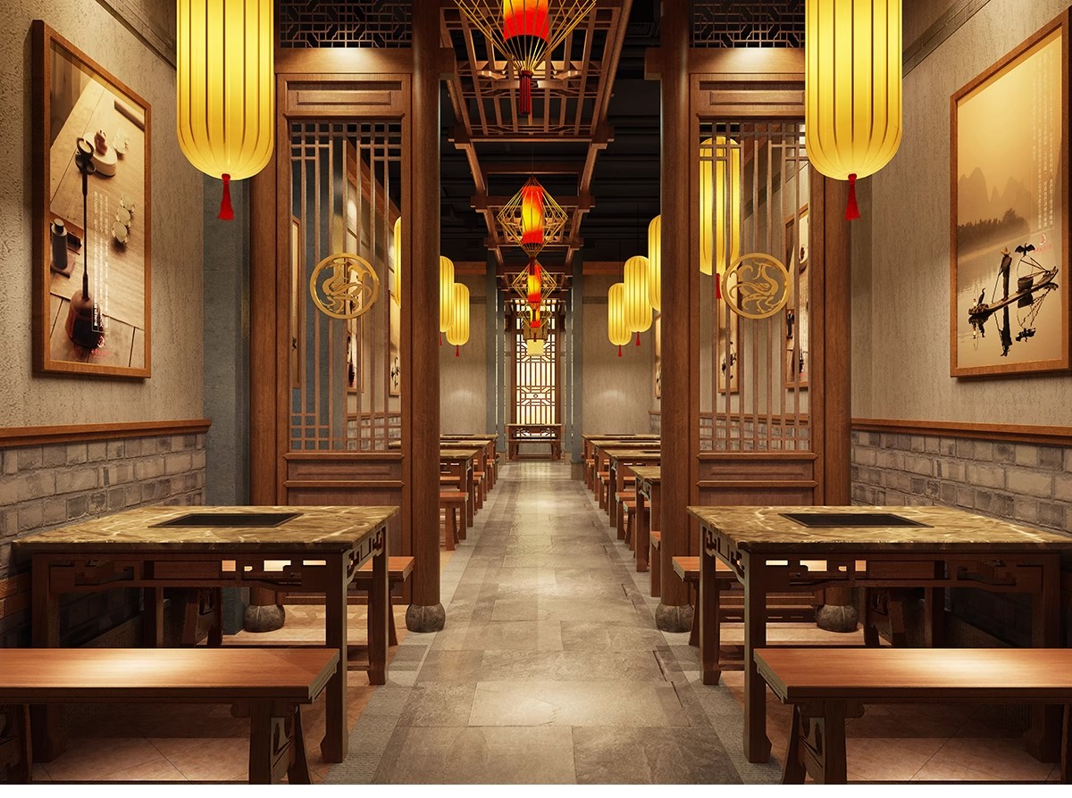 图片[8]-火锅店CAD施工图 复古工业风室内装修设计效果图中式餐饮门面图库-大怪兽分享