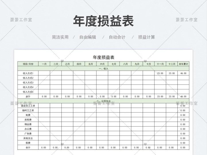 图片[6]-公司损益表明细统计汇总分析比较清算餐饮年度预算负债excel模板-大怪兽分享