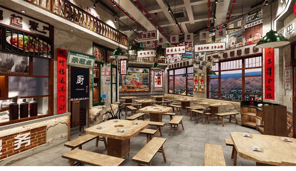图片[9]-怀旧主题餐厅SU模型库工业港式复古火锅店80年代桌椅摆件草图大师-大怪兽分享
