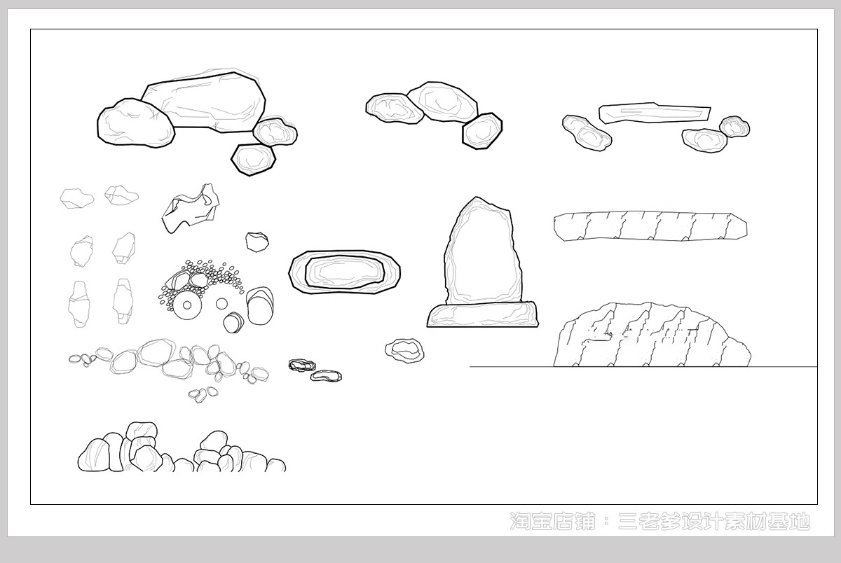 图片[10]-假山石头CAD施工图 庭院园林造景石头岩石园艺石块景观置石图块库-大怪兽分享
