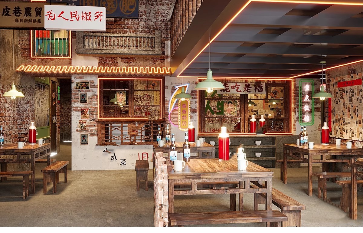 图片[10]-怀旧主题餐厅SU模型库工业港式复古火锅店80年代桌椅摆件草图大师-大怪兽分享