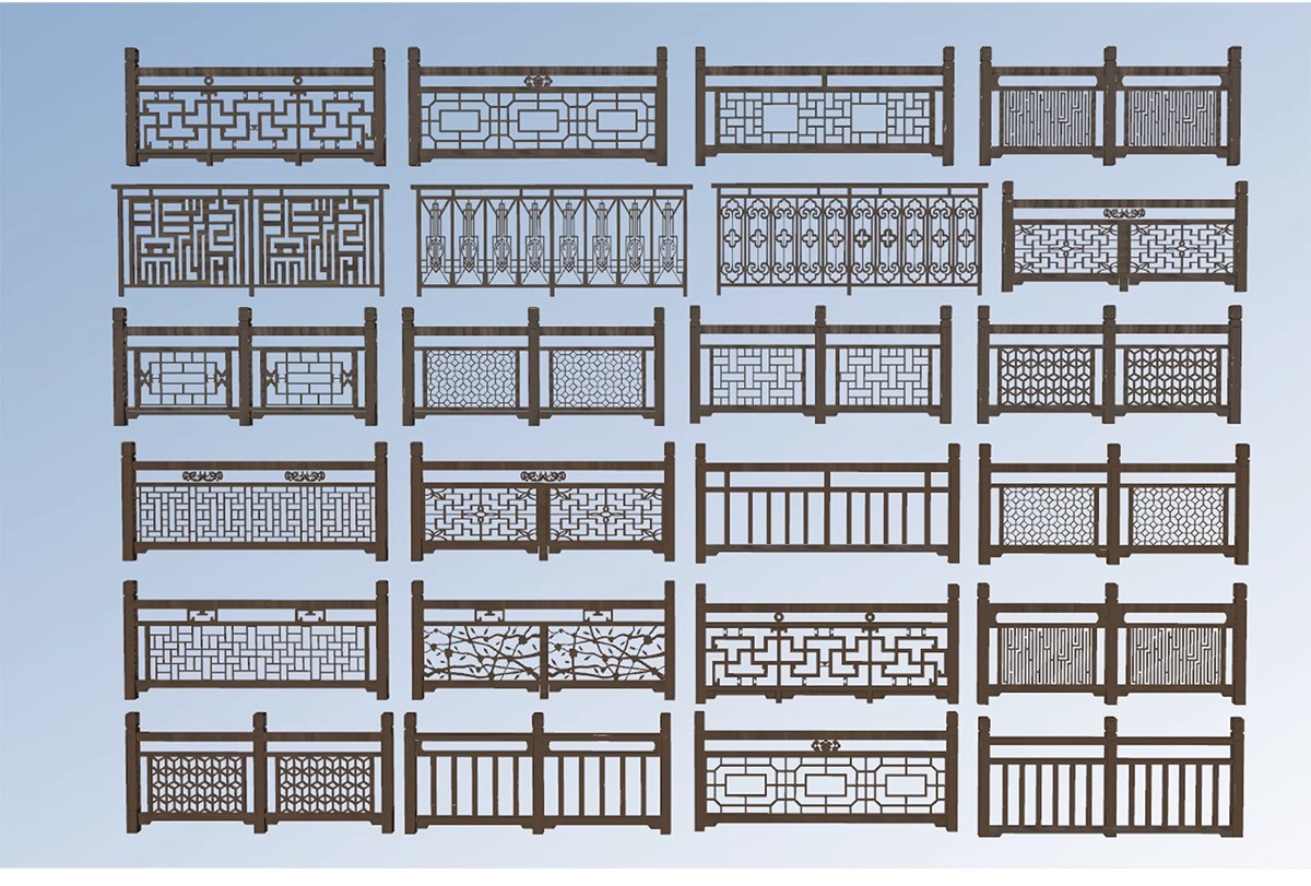 图片[11]-中式雕花防腐木头栏杆景观桥木质扶手围栏乡村护栏SU模型草图大师-大怪兽分享