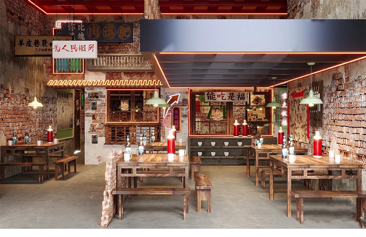 图片[11]-怀旧主题餐厅SU模型库工业港式复古火锅店80年代桌椅摆件草图大师-大怪兽分享