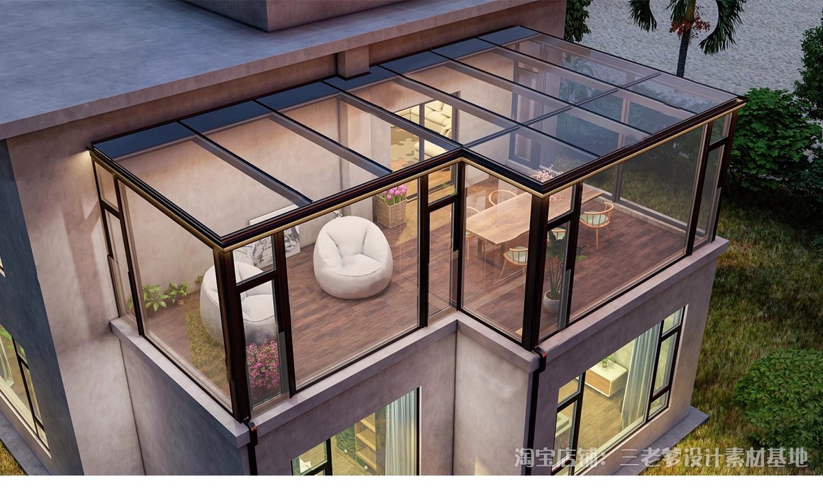 图片[12]-玻璃阳光房SU模型 现代家装别墅庭院封阳台露台屋顶设计草图大师-大怪兽分享