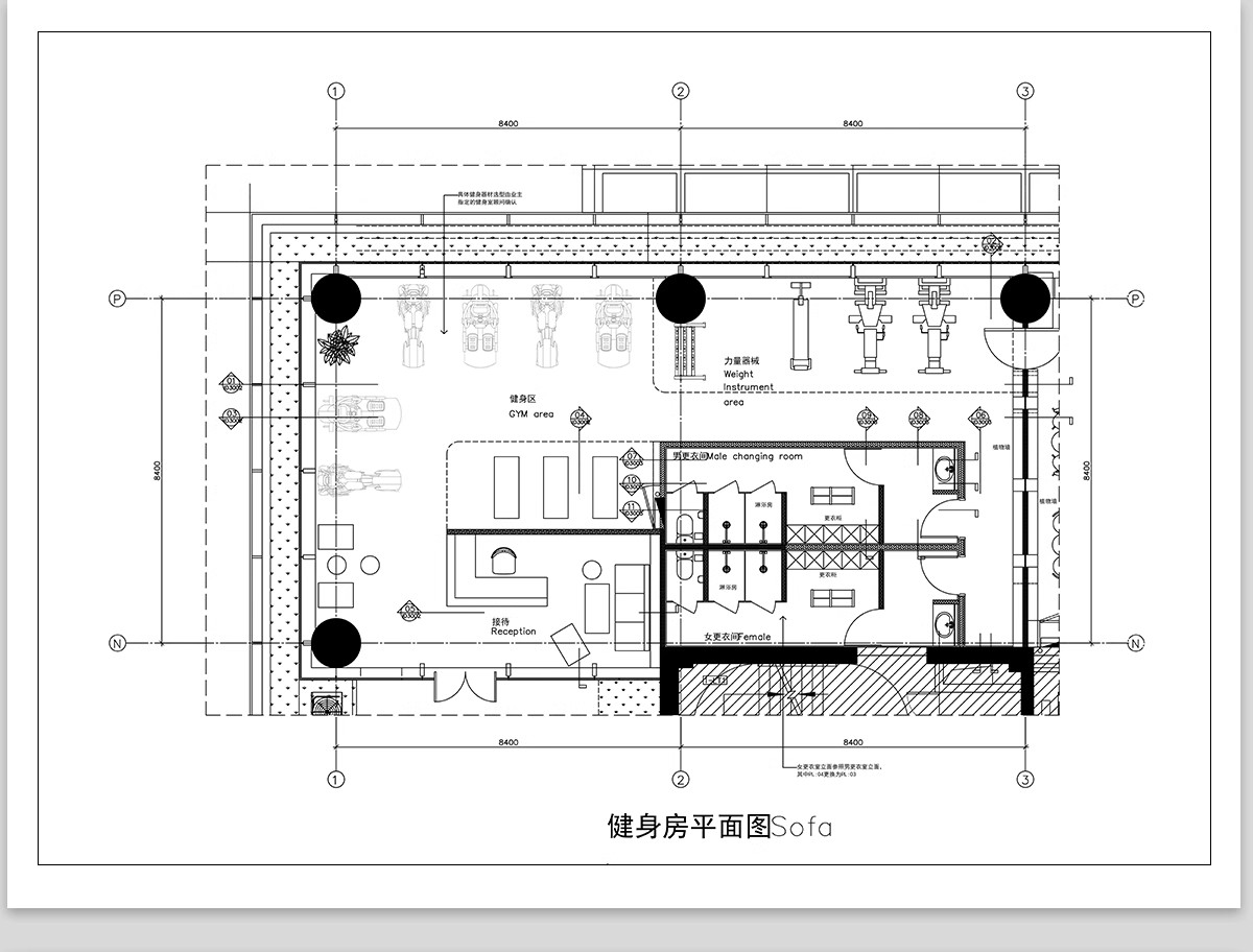 图片[13]-健身房CAD施工图纸工作室装修设计效果图室内平面布置布局方案-大怪兽分享