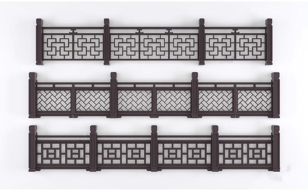图片[13]-中式雕花防腐木头栏杆景观桥木质扶手围栏乡村护栏SU模型草图大师-大怪兽分享