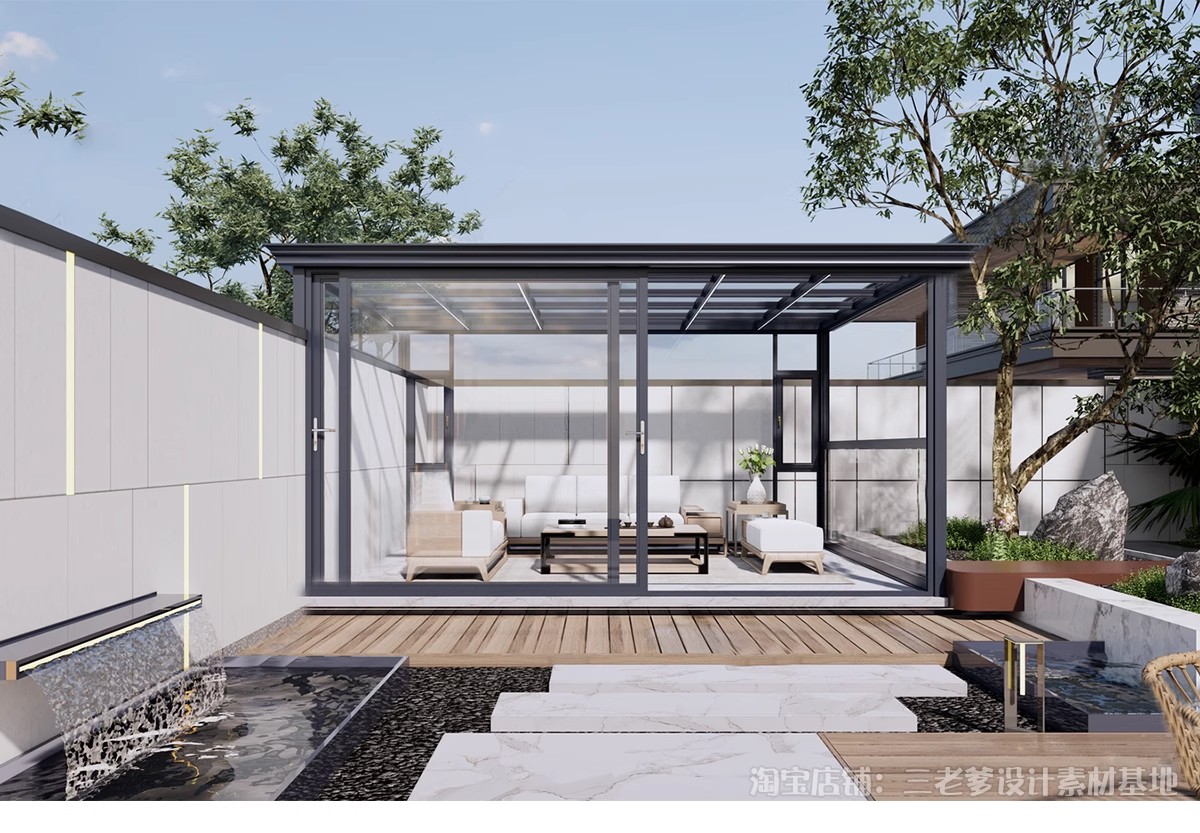 图片[13]-玻璃阳光房SU模型 现代家装别墅庭院封阳台露台屋顶设计草图大师-大怪兽分享