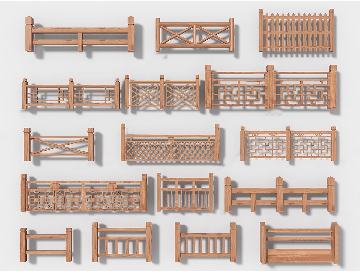 图片[14]-中式雕花防腐木头栏杆景观桥木质扶手围栏乡村护栏SU模型草图大师-大怪兽分享