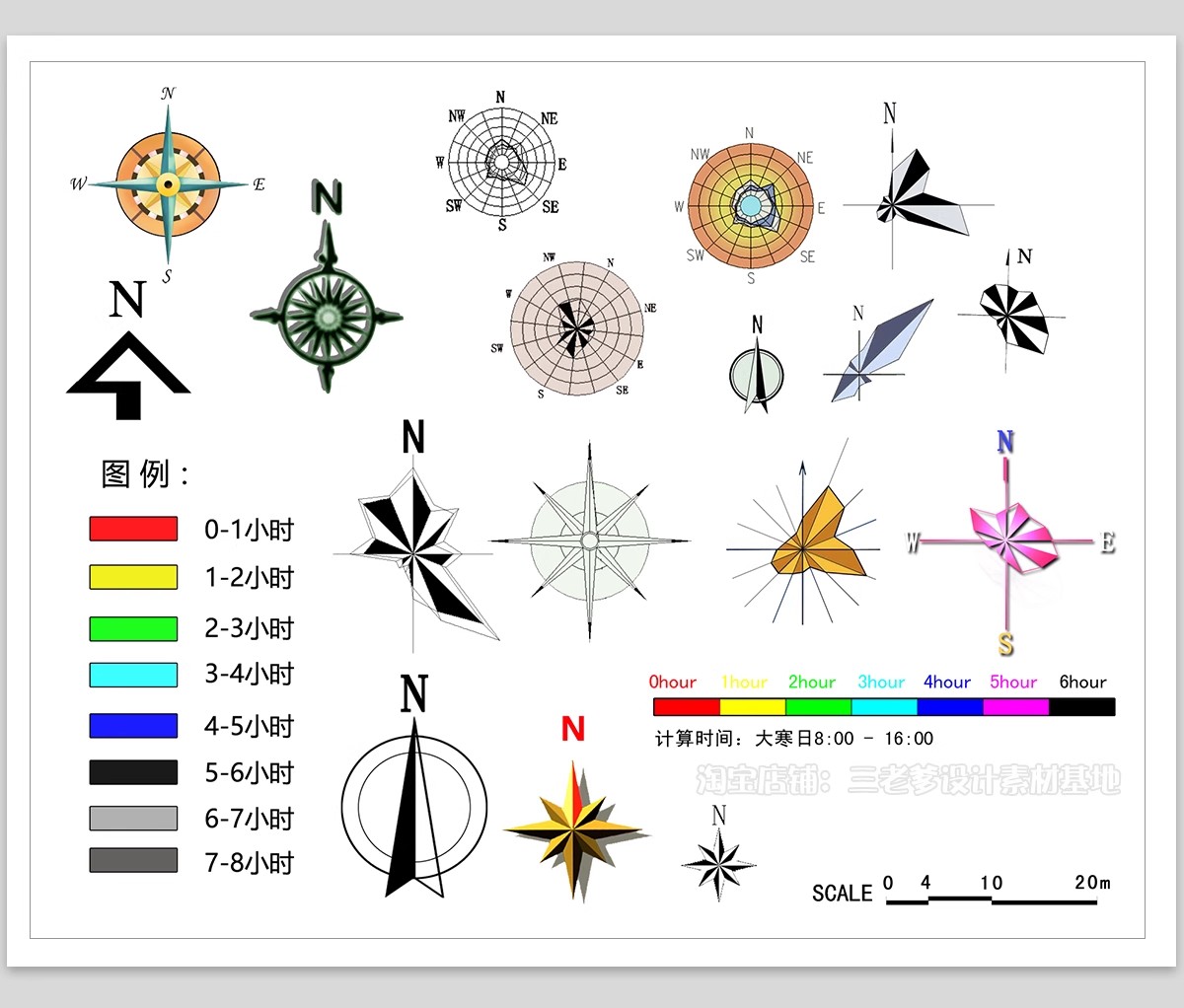 图片[14]-指北针指南针比例尺PS免抠素材彩平图建筑景观玫瑰方向标图标PSD-大怪兽分享