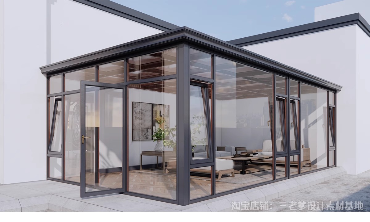 图片[15]-玻璃阳光房SU模型 现代家装别墅庭院封阳台露台屋顶设计草图大师-大怪兽分享