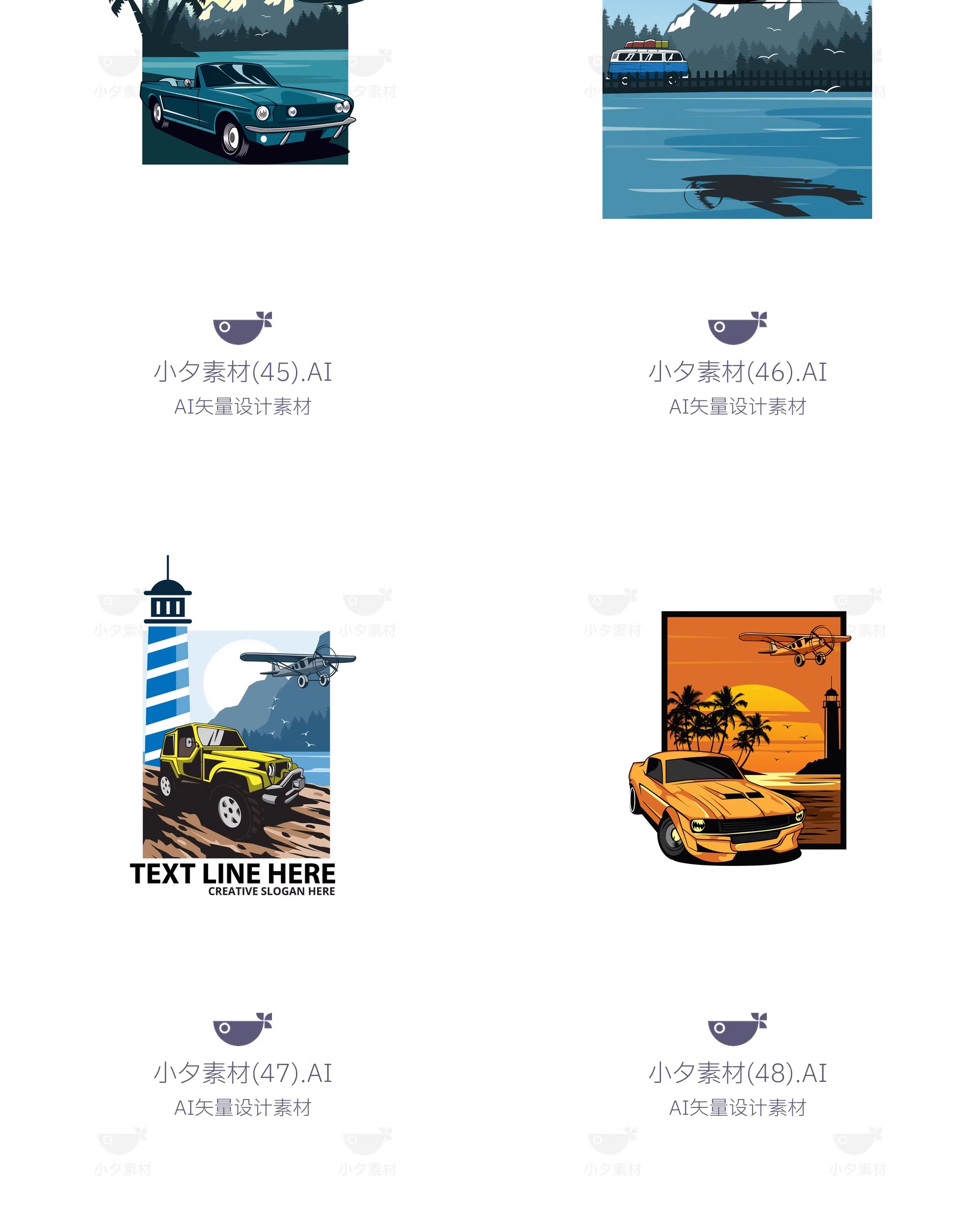 图片[16]-50套美国西部公路潮流复古汽车插画涂鸦logo标志AI矢量设计素材-大怪兽分享