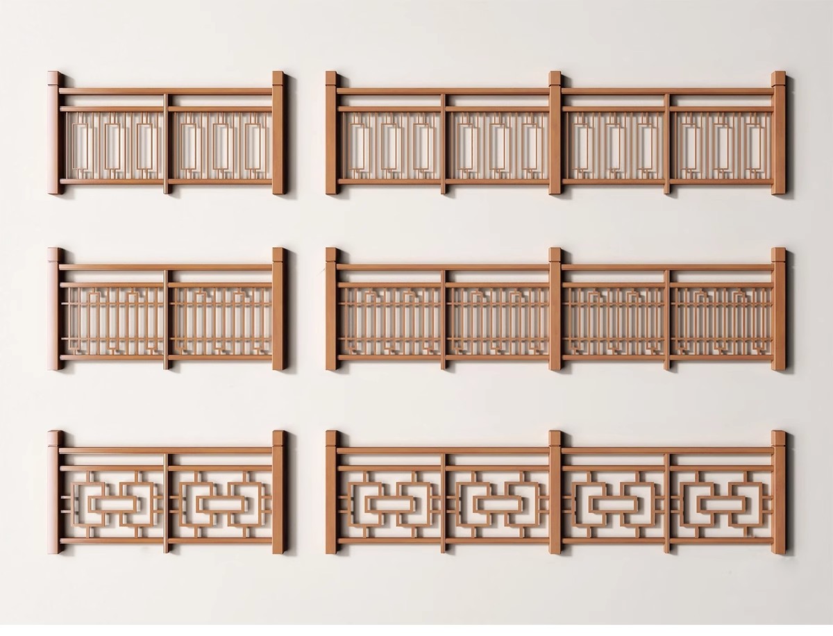 图片[16]-中式雕花防腐木头栏杆景观桥木质扶手围栏乡村护栏SU模型草图大师-大怪兽分享