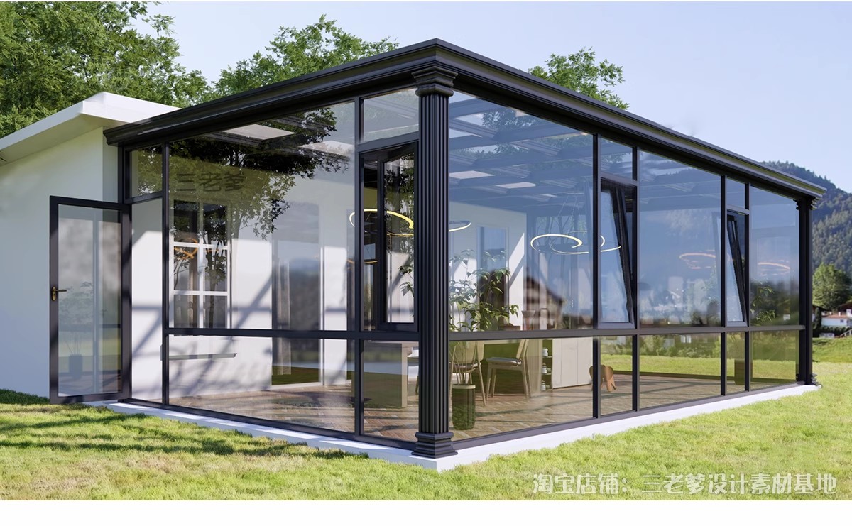 图片[16]-玻璃阳光房SU模型 现代家装别墅庭院封阳台露台屋顶设计草图大师-大怪兽分享