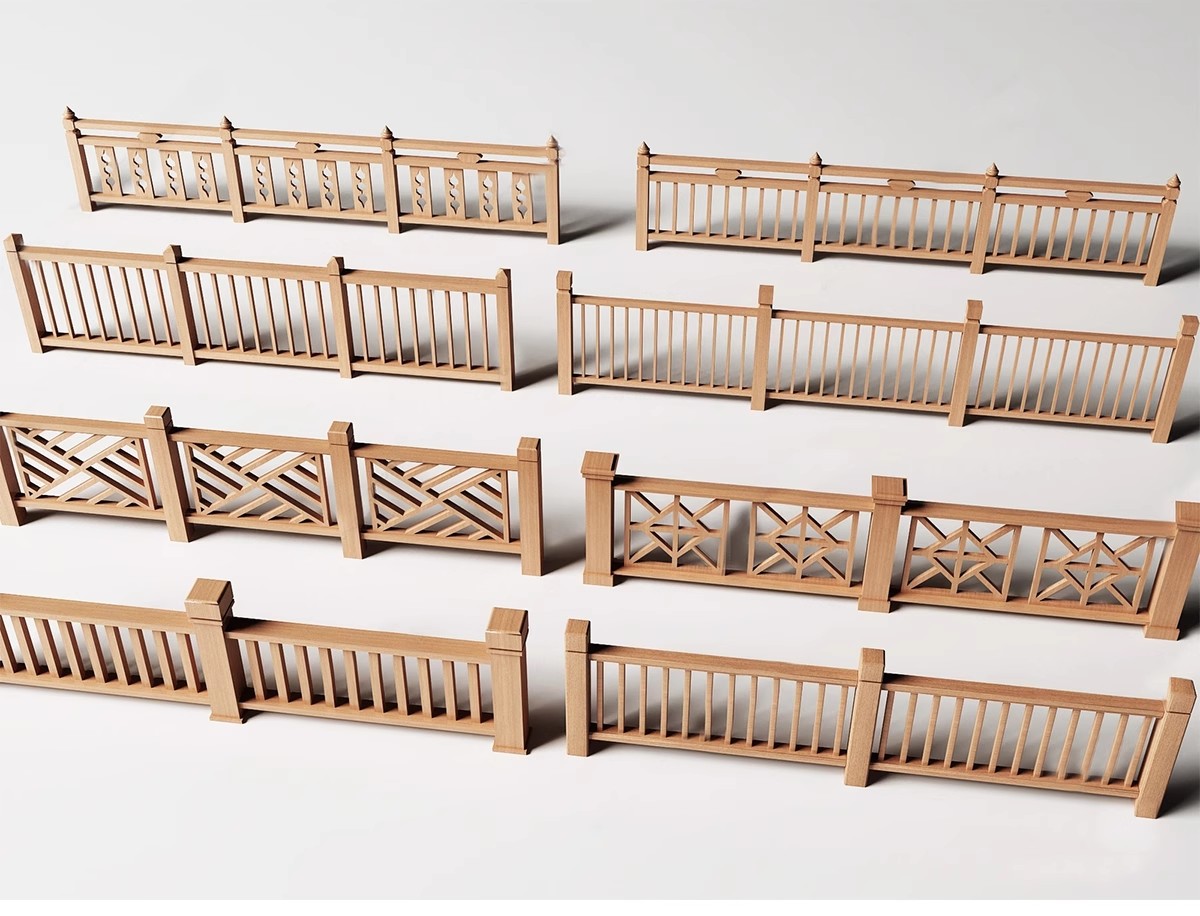 图片[17]-中式雕花防腐木头栏杆景观桥木质扶手围栏乡村护栏SU模型草图大师-大怪兽分享