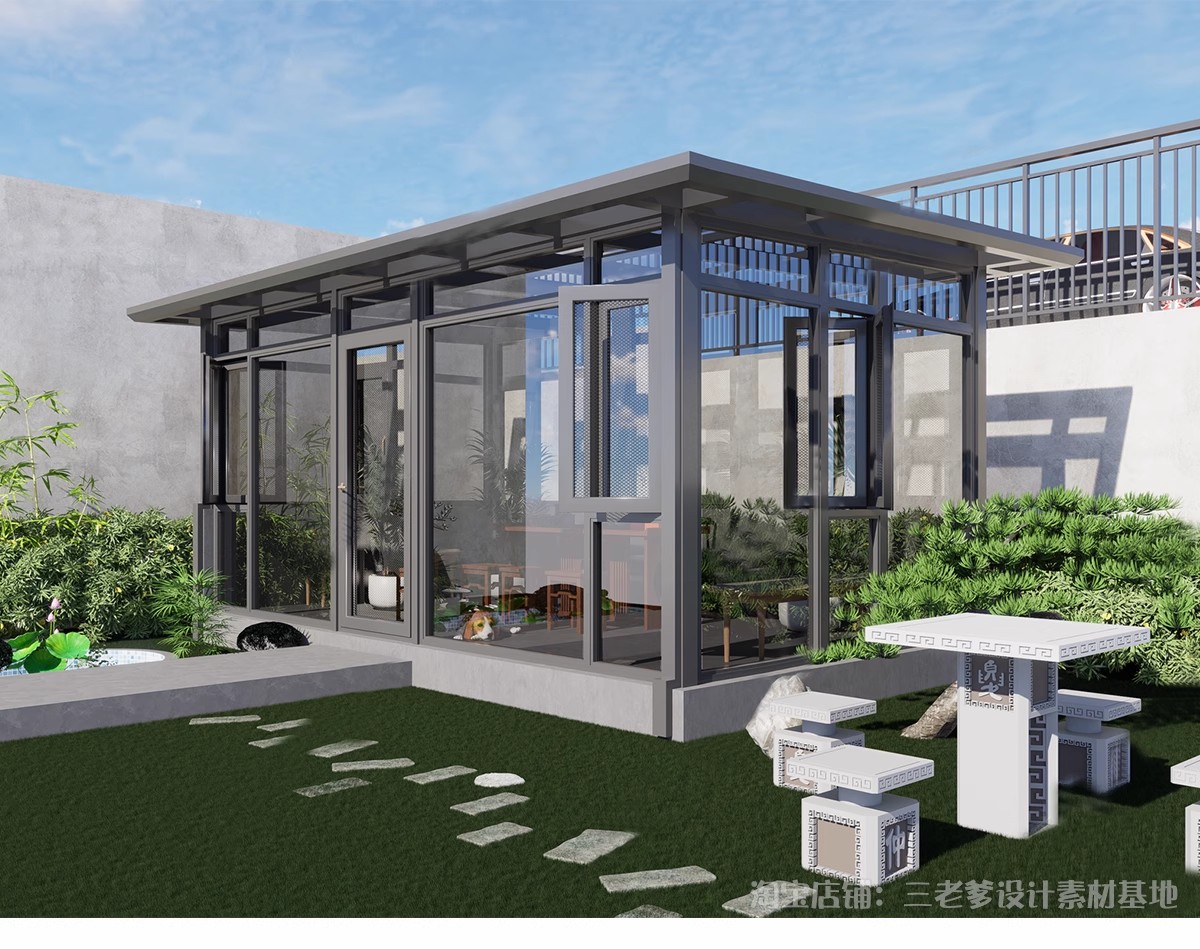 图片[17]-玻璃阳光房SU模型 现代家装别墅庭院封阳台露台屋顶设计草图大师-大怪兽分享