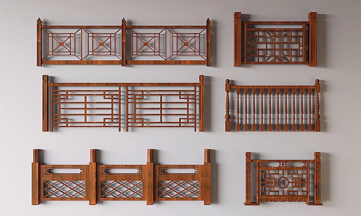 图片[18]-中式雕花防腐木头栏杆景观桥木质扶手围栏乡村护栏SU模型草图大师-大怪兽分享