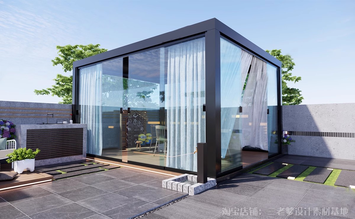 图片[18]-玻璃阳光房SU模型 现代家装别墅庭院封阳台露台屋顶设计草图大师-大怪兽分享