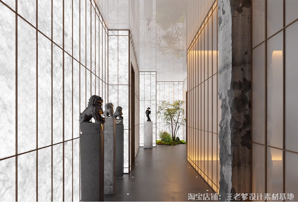 图片[19]-过道走廊su模型现代新中式工装酒店公司办公餐饮空间场景草图大师-大怪兽分享
