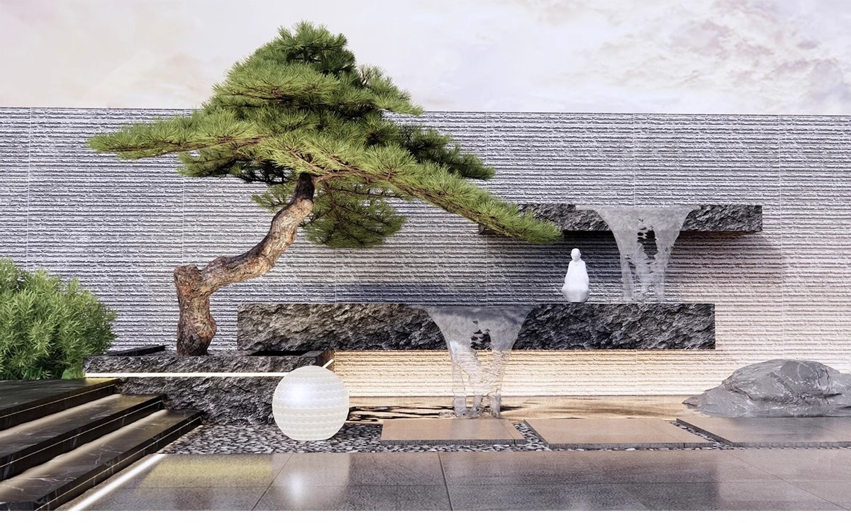 图片[21]-跌水景墙背景墙新中式水景假山流水围墙住宅区庭院景观小品su模型-大怪兽分享