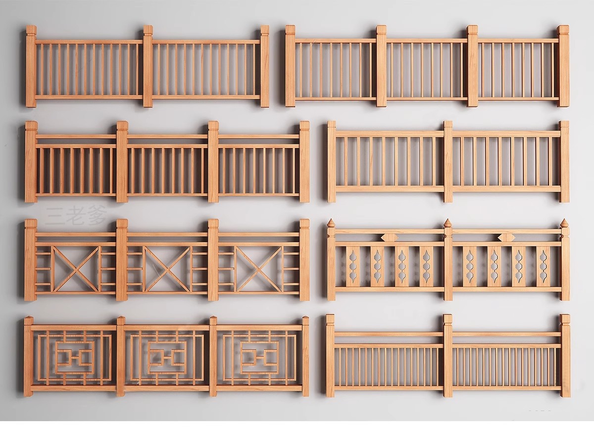 图片[22]-中式雕花防腐木头栏杆景观桥木质扶手围栏乡村护栏SU模型草图大师-大怪兽分享