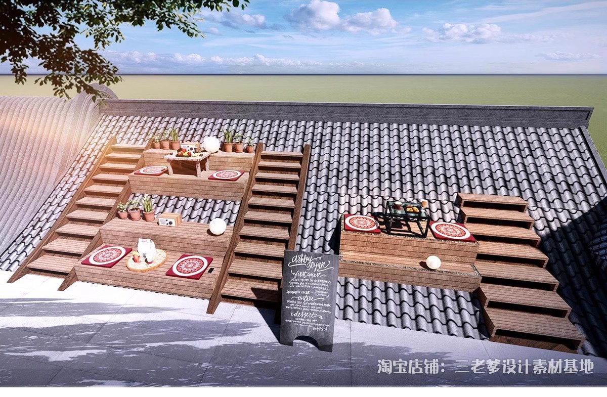 图片[23]-网红建筑屋顶花园SU模型 新中式休闲座椅拍照打卡点景观草图大师-大怪兽分享