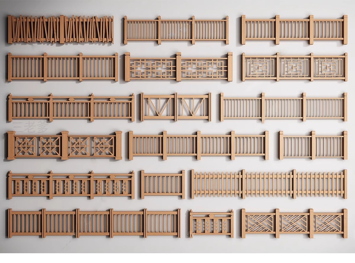图片[23]-中式雕花防腐木头栏杆景观桥木质扶手围栏乡村护栏SU模型草图大师-大怪兽分享