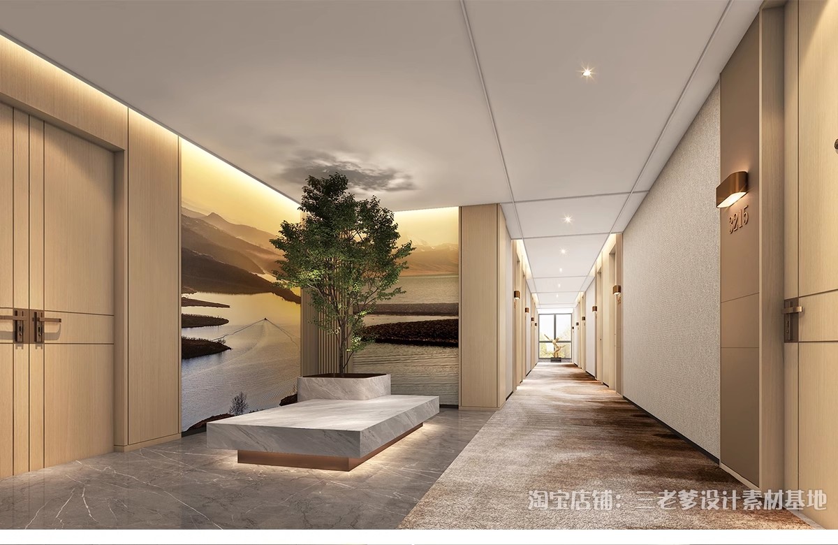图片[23]-过道走廊su模型现代新中式工装酒店公司办公餐饮空间场景草图大师-大怪兽分享