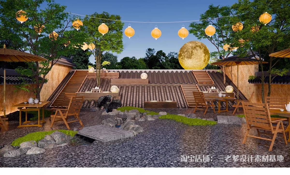 图片[24]-网红建筑屋顶花园SU模型 新中式休闲座椅拍照打卡点景观草图大师-大怪兽分享