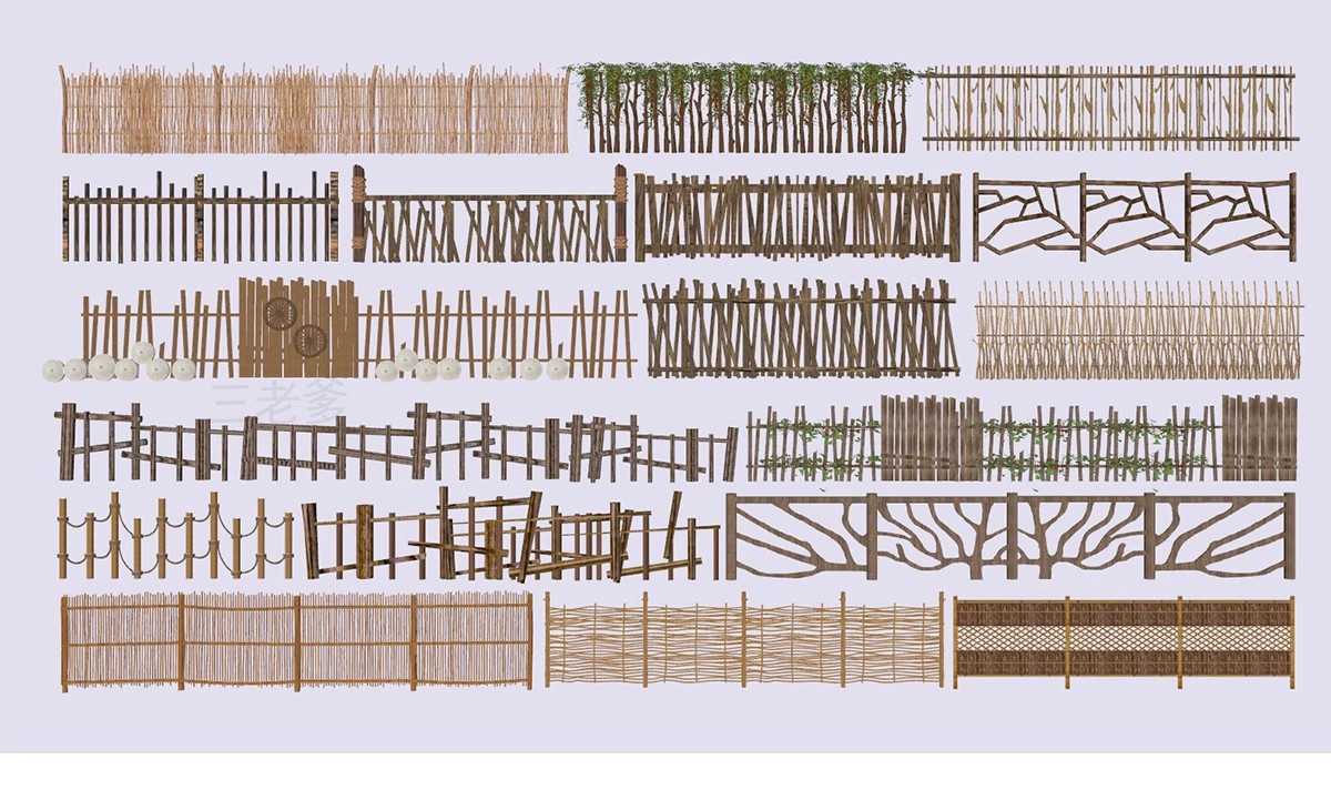 图片[24]-中式雕花防腐木头栏杆景观桥木质扶手围栏乡村护栏SU模型草图大师-大怪兽分享