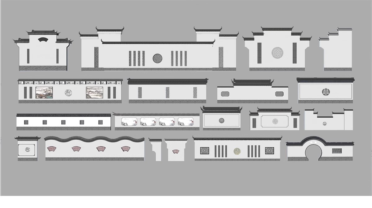 图片[25]-新中式徽派马头墙民俗建筑照壁景墙仿古建筑白山墙瓦片屋檐SU模型-大怪兽分享