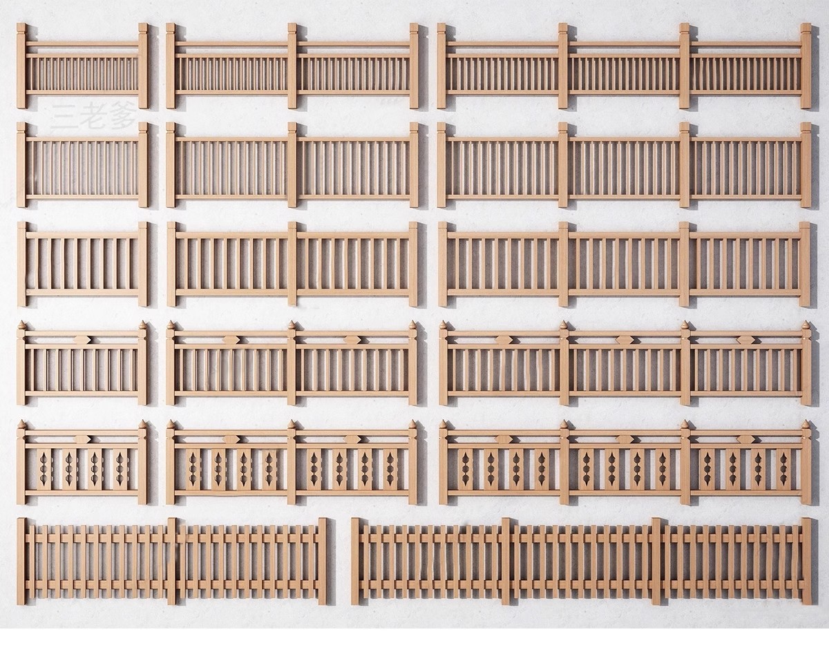 图片[26]-中式雕花防腐木头栏杆景观桥木质扶手围栏乡村护栏SU模型草图大师-大怪兽分享