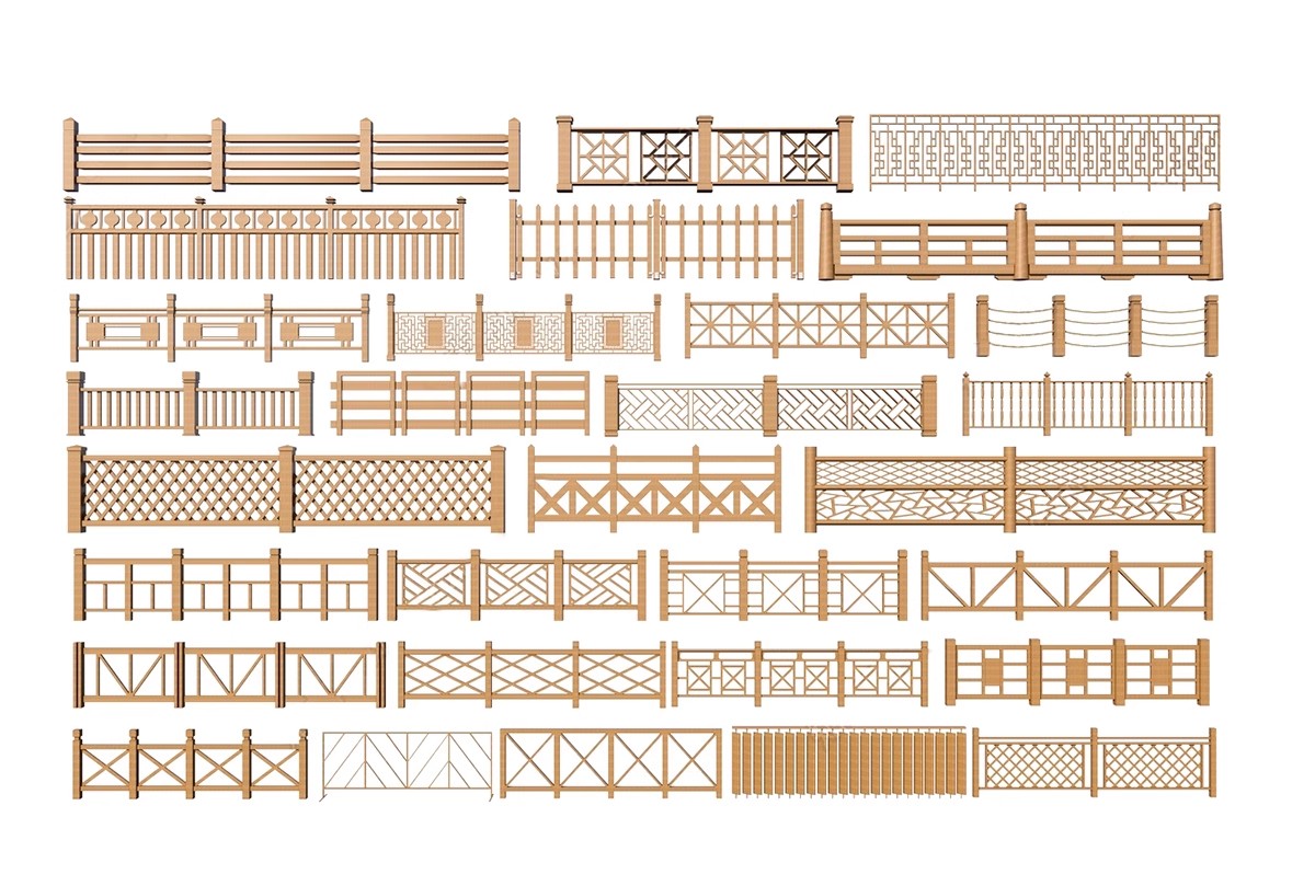 图片[27]-中式雕花防腐木头栏杆景观桥木质扶手围栏乡村护栏SU模型草图大师-大怪兽分享