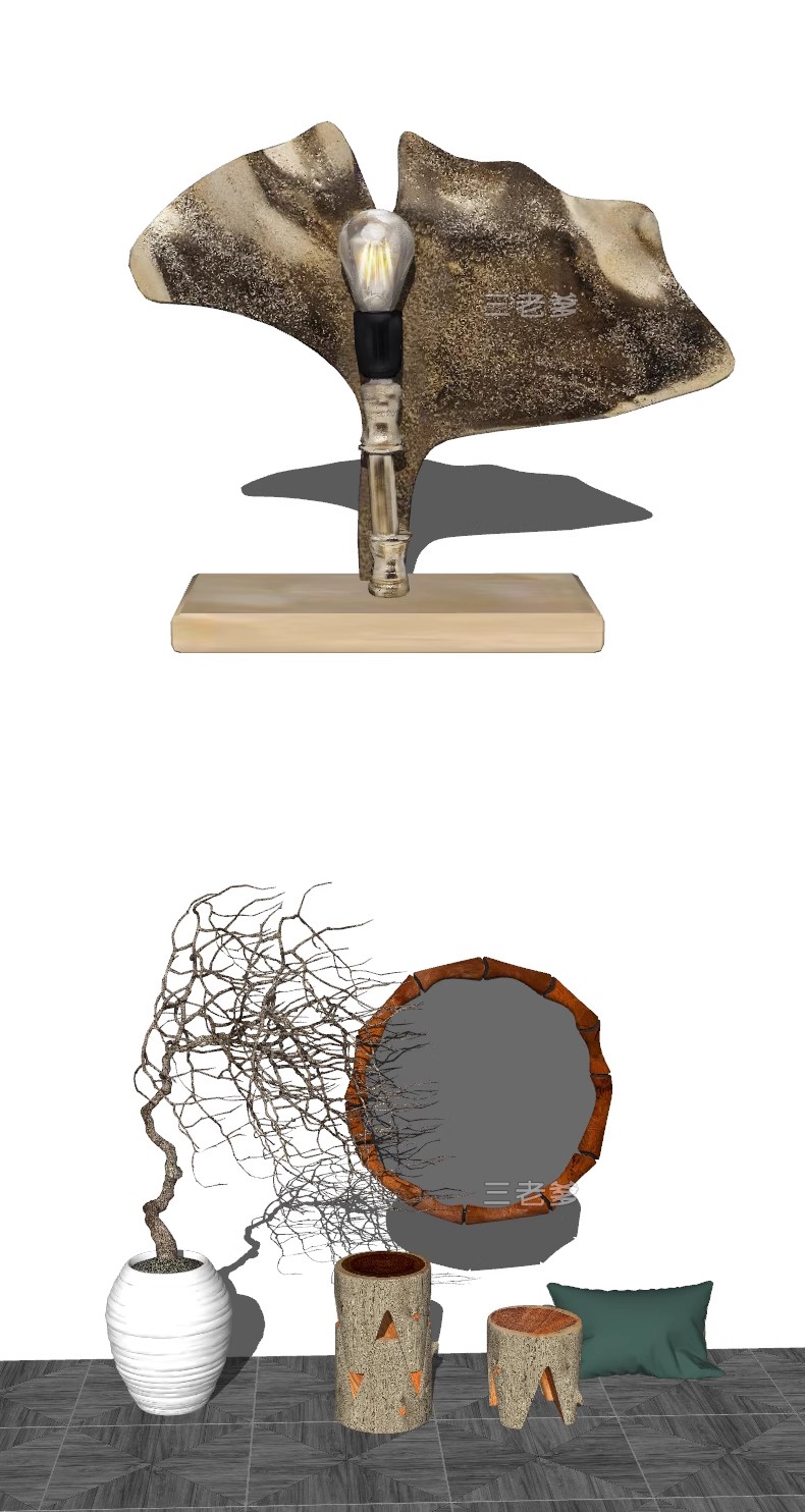 图片[27]-新中式日式原木风民宿室内软装陈设装饰品摆件草图大师SU模型素材-大怪兽分享