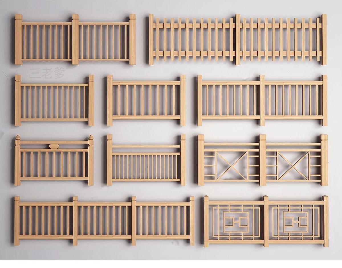 图片[28]-中式雕花防腐木头栏杆景观桥木质扶手围栏乡村护栏SU模型草图大师-大怪兽分享