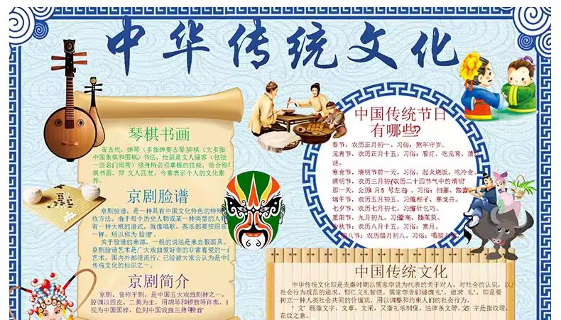 图片[27]-传统文化小报手抄报电子版a4弘扬民族精神美德国学京剧琴棋书画a3-大怪兽分享