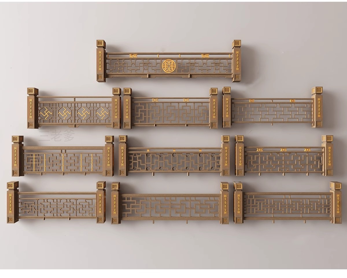 图片[29]-中式雕花防腐木头栏杆景观桥木质扶手围栏乡村护栏SU模型草图大师-大怪兽分享