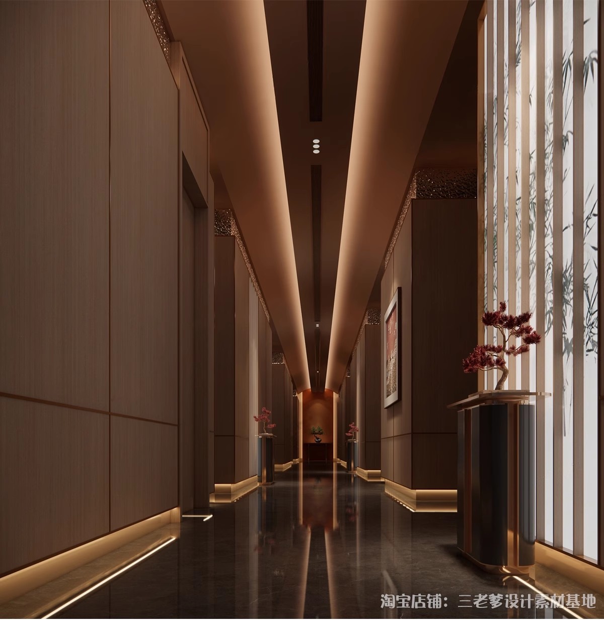 图片[32]-过道走廊su模型现代新中式工装酒店公司办公餐饮空间场景草图大师-大怪兽分享