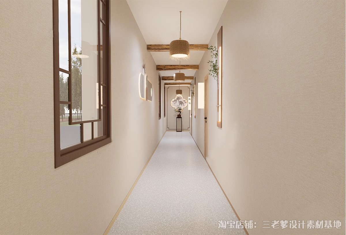 图片[33]-过道走廊su模型现代新中式工装酒店公司办公餐饮空间场景草图大师-大怪兽分享