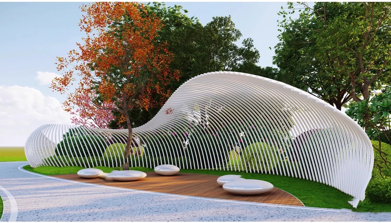 图片[31]-异形弧形廊架SU模型公园亭子广场休闲亭长廊景观构筑廊架SketchUp-大怪兽分享