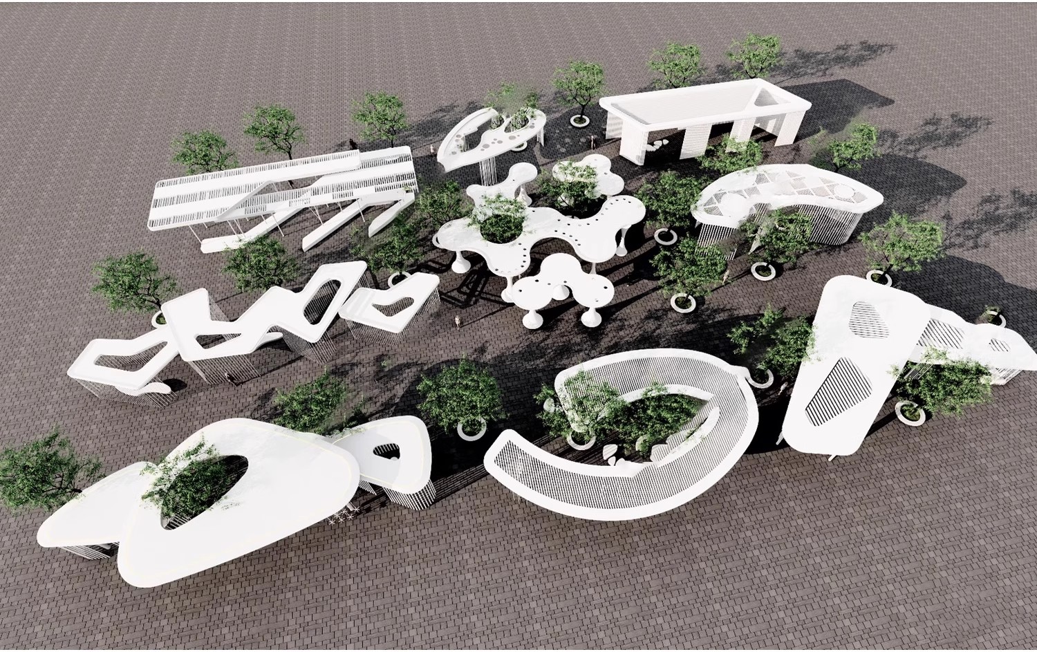 图片[32]-异形弧形廊架SU模型公园亭子广场休闲亭长廊景观构筑廊架SketchUp-大怪兽分享