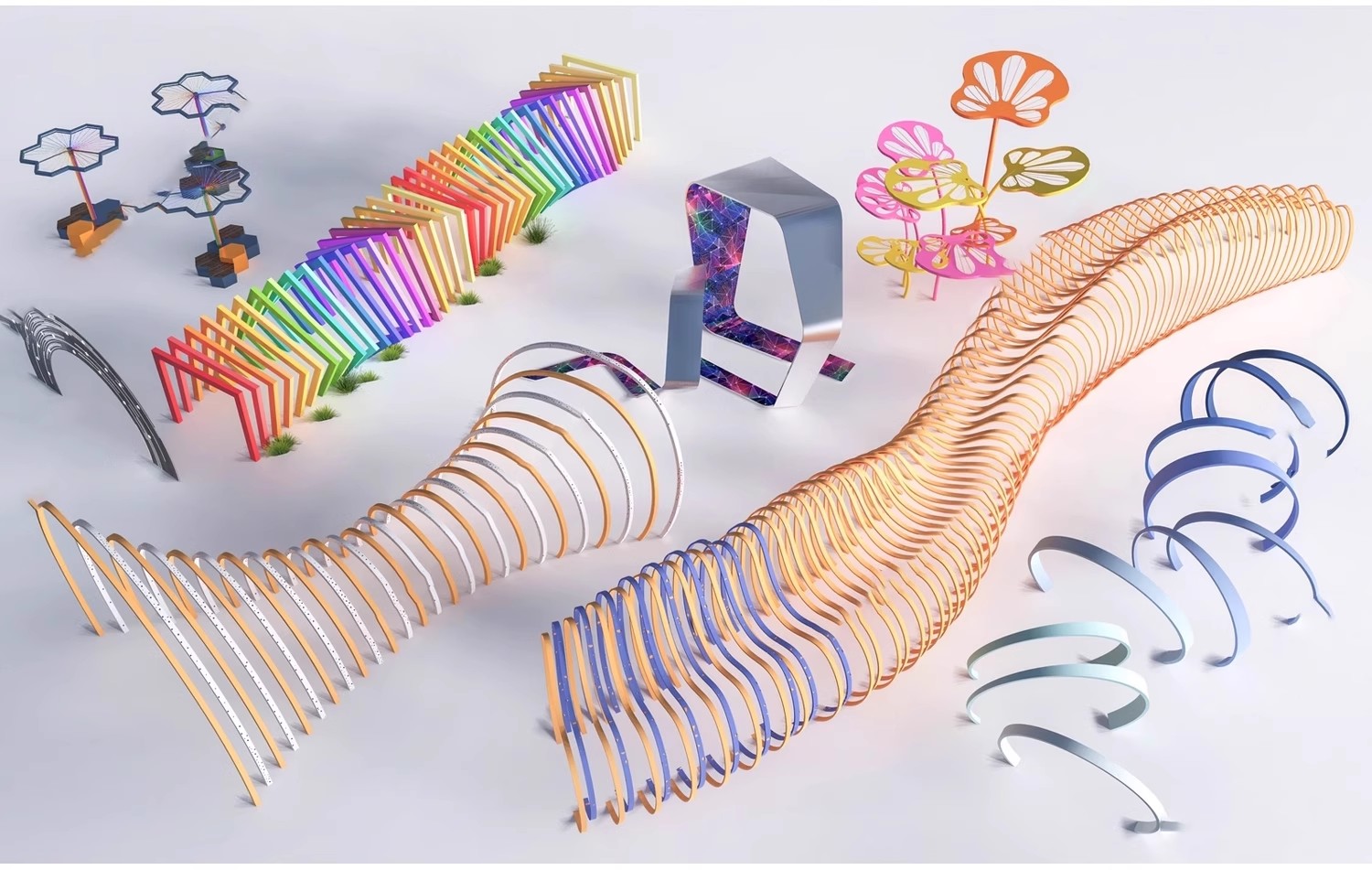 图片[33]-异形弧形廊架SU模型公园亭子广场休闲亭长廊景观构筑廊架SketchUp-大怪兽分享