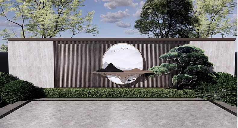 图片[38]-现代小区铁艺格栅围墙SU模型山水图案庭院围栏背景墙草图大师素材-大怪兽分享