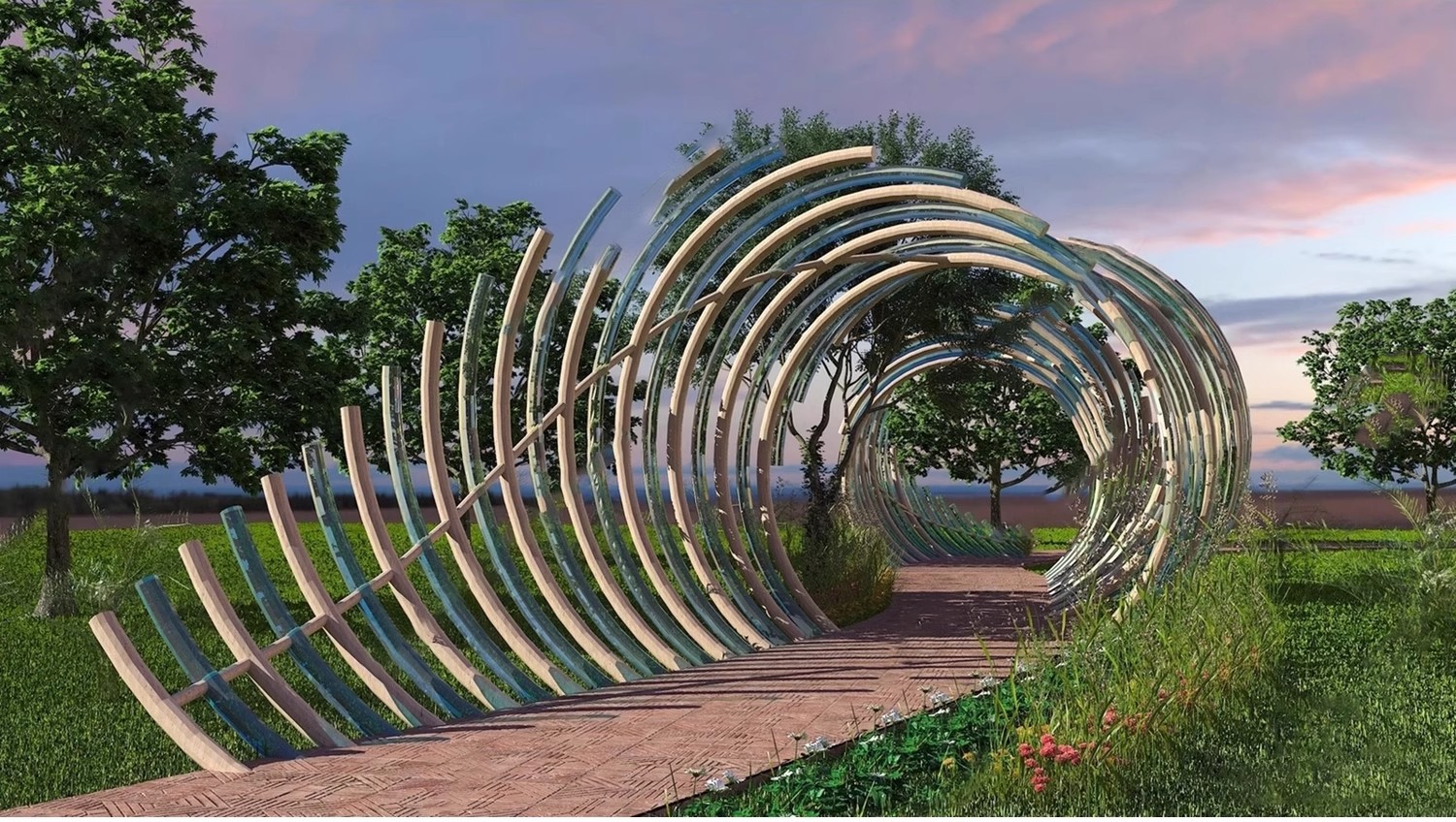 图片[38]-异形弧形廊架SU模型公园亭子广场休闲亭长廊景观构筑廊架SketchUp-大怪兽分享