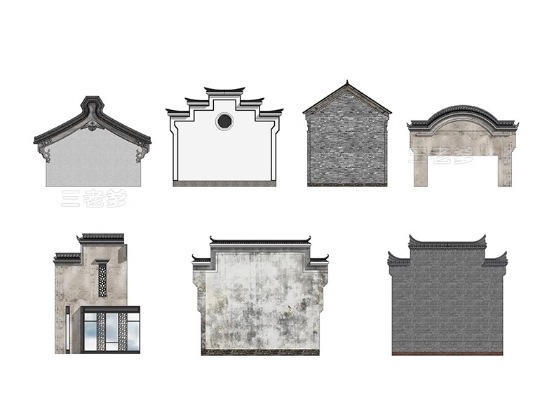 图片[35]-新中式徽派马头墙民俗建筑照壁景墙仿古建筑白山墙瓦片屋檐SU模型-大怪兽分享